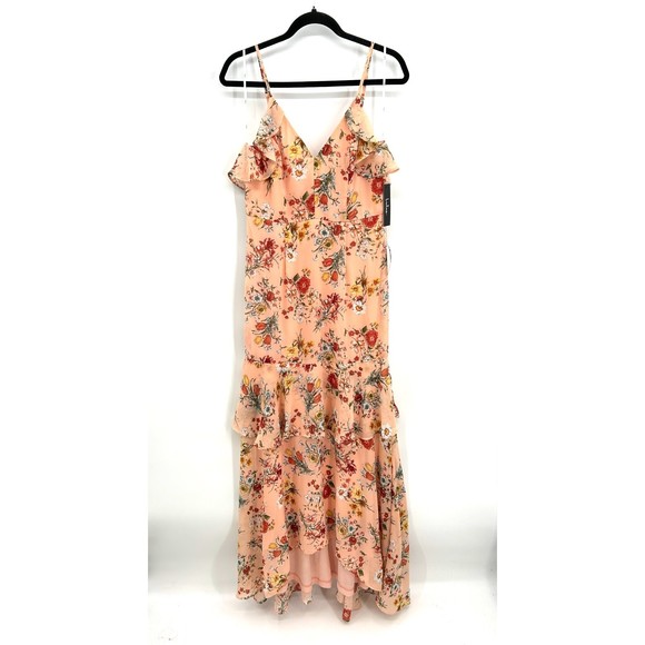 NWT LULUS Gabriella Blush Pink Floral Print Ruffled High-Low Maxi Dress Medium - Picture 5 of 9